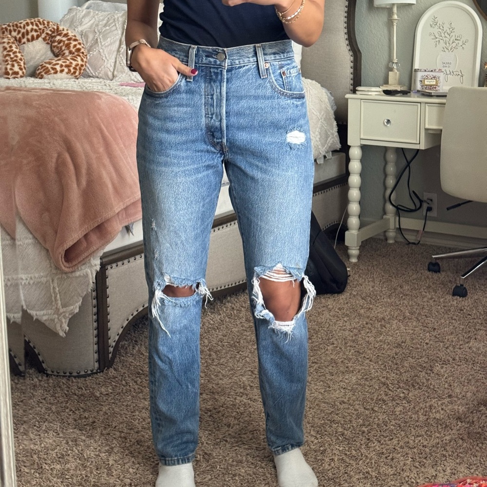 Levi's Women's 501s Skinny Light Blue Ripped Jeans